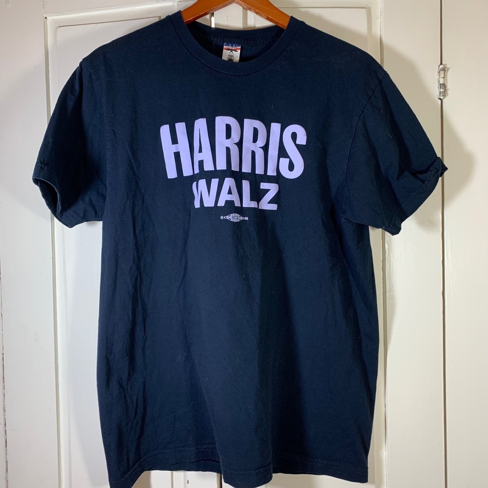 Harris Walz Union Made Navy Blue Graphic T-Shirt Mens‎ Large 2024 Campaign Tee